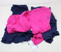 Five items of girls as new Ralph Lauren clothing; two tier dresses in navy (Size 7) and three tie