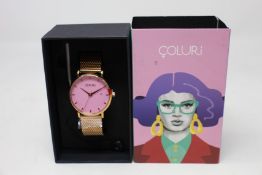 A women's as new Coluri Kahlo watch in rose (RRP £139).