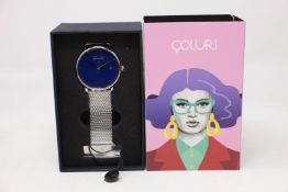 A women's as new Coluri Kahlo watch in navy (RRP £139).