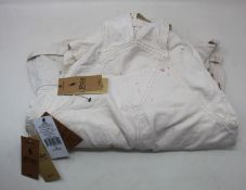 Three girls as new Ralph Lauren paint splattered denim dungarees (Ages 12, 14, 16).