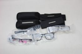 Four pairs of as new Land Rover glasses frames with cases.