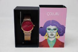 A women's as new Coluri Pankhurst watch in scarlet (RRP £139).