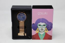 A women's as new Coluri Kahlo watch in navy (RRP £139).