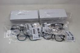 Six pairs of as new Cocoa Mint glasses frames with two cases.