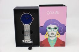 A women's as new Coluri Kahlo watch in navy (RRP £139).