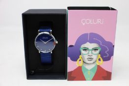 A women's as new Coluri Kahlo watch in navy (RRP £139).