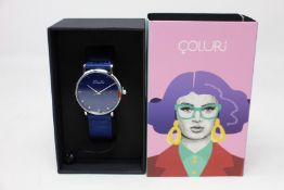 A women's as new Coluri Kahlo watch in navy (RRP £139).