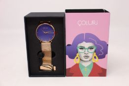 A women's as new Coluri Kahlo watch in violet (RRP £139).