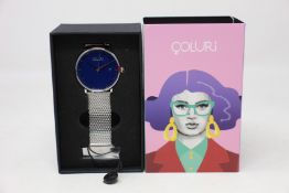 A women's as new Coluri Kahlo watch in navy (RRP £139).