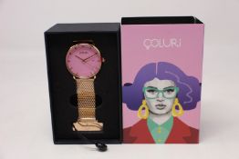 A women's as new Coluri Kahlo watch in rose (RRP £139).