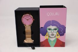 A women's as new Coluri Kahlo watch in rose (RRP £139).