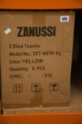 Six new Zanussi yellow 2 slice Toasters (ZST - 6579).