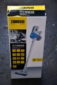 A new Zanussi Airwave Blue cordless rechargeable 130W, 1Ltr 3 in 1 hand stick vacuum cleaner (ZHS-