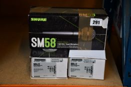 Three Shure SM58-LCE Vocal Microphones.