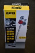 A new Zanussi Airwave Red cordless rechargeable 130W, 1Ltr 3 in 1 hand stick vacuum cleaner (ZHS-