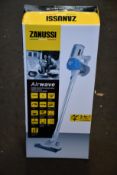 A new Zanussi Airwave Blue cordless rechargeable 130W, 1Ltr 3 in 1 hand stick vacuum cleaner (ZHS-