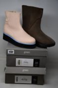 Two pairs of women's as new Gram boots; model 558G in walnut suede (EU 39) and model 425G in