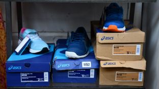 Four pairs of children's as new Asics trainers; Pre Excite 7 PS (UK 1), Gel-Game 7 Clay/OC GS (UK