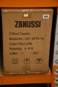 Six new Zanussi yellow 2 slice Toasters (ZST - 6579).