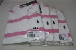 Four as new Ralph Lauren Summer pink/white polo shirts (All L - RRP £65 each).