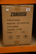 Six new Zanussi Green 2 slice Toasters (ZST - 6579).