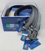 Twelve as new GP & Max grey leather belts (Assorted sizes).