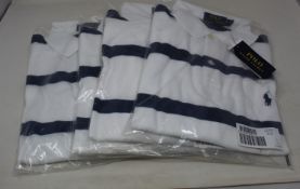 Four as new Ralph Lauren Summer navy/white polo shirts (All L - RRP £65 each).