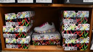 Seven pairs of children's as new Skechers Uno Lite Lovely Luv trainers (3 x UK 2, 2 x UK 3, 2 x UK