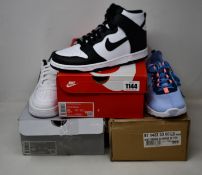 Three pairs of youths as new Nike trainers; Air Force 1 '07 (UK 4), Renew Element 5 (UK 5.5) and