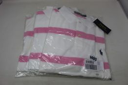 Three as new Ralph Lauren Summer pink/white polo shirts (All L - RRP £65 each).