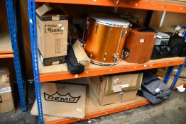 Miscellaneous musical/stage related items to include Evans Drum Heads, a Thomann - The Box Pro -
