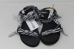 Three pairs of Arizona Love Trekky zebra print sandals (Size 39 - RRP £44 each).