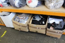Four boxes of as new clothing and related items to include tops, trousers,shoes and bags.