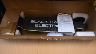 A Black Hawk Electric Skateboard.