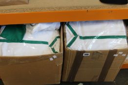 A quantity of as new Dennys London white jackets with green cuffs/detailing suitable for catering/