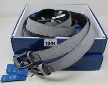 Twelve as new GP & Max grey leather belts (Assorted sizes).