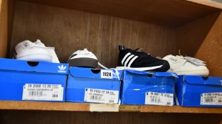 Four pairs of as new Adidas trainers; Sambarose (UK 4, Multi-X (UK5) and two pairs of Continental 80