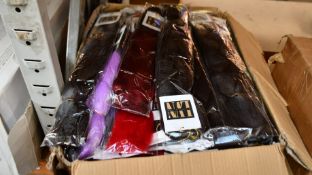 A box containing a large amount of hair braids in various colours and sizes (Approximately 100).
