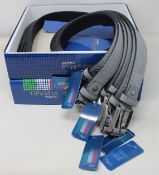 Twelve as new GP & Max grey leather belts (Assorted sizes).