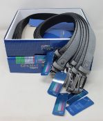 Twelve as new GP & Max grey leather belts (Assorted sizes).