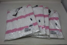Four as new Ralph Lauren Summer pink/white polo shirts (All M - RRP £65 each).