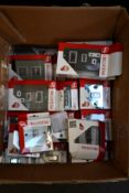 A large quantity of assorted as new M2 Decorative sockets to include Cooker Control Units, Stainless