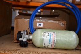 An as new Cobham fresh air breathing system with hose, bottle, regulator and on/off switch.