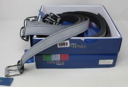 Twelve as new GP & Max grey leather belts (Assorted sizes).
