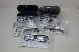 Eight pairs of assorted as new Tommy Hilfiger glasses frames with three cases.