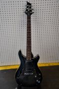 A pre-owned Harley Benton Deluxe Series CST-24 black flame guitar.