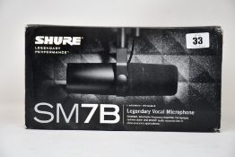 A Shure SM7B Legendry Vocal Microphone (Carboid/Dynamic).