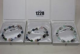 Two as new Coeur de Lion Blue Green Grey Mixed Geo Cube Bracelet 4905/30-0705 (RRP £95) and an as