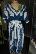 An as new Farm Rio blue patchwork embroidered dress (L - RRP £220).