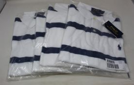 Four as new Ralph Lauren Summer navy/white polo shirts (All L - RRP £65 each).